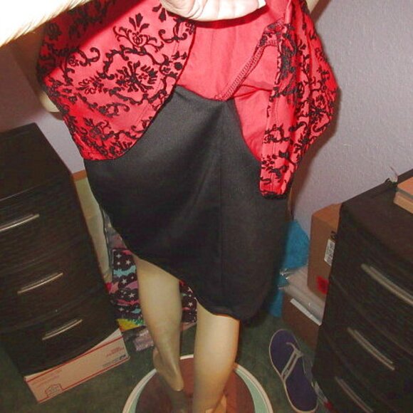 Vtg Y2K Flocked Velvet Peplum Pencil Mini Dress Size S Sheer Lace Bodycon Baddie - Picture 10 of 12